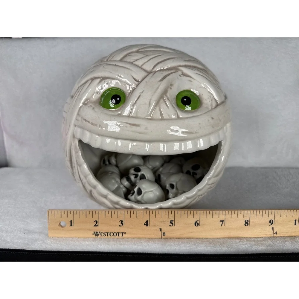Maxcera Mummy Candy Bowl Unisex OS White Ceramic Halloween Decor mini head skull